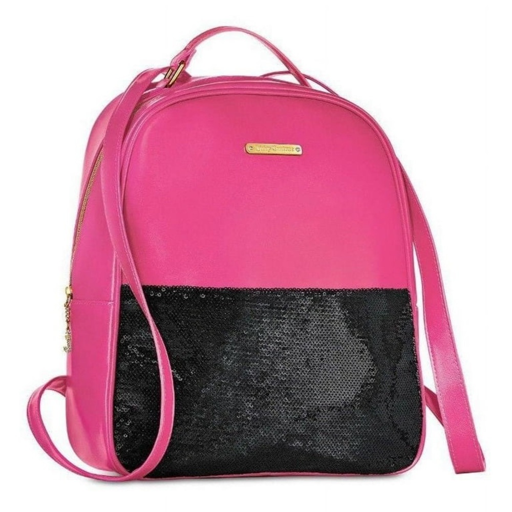💖 Juicy Couture Hot Barbie Pink Faux Leather & Black Sequin Backpack - NWT